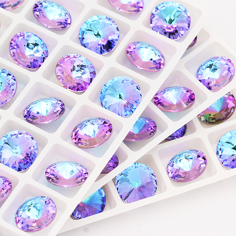 Blue Rose Mixed Round Crystal K9 Glass Rhinestones Applique Fancy Stones for Craft Glue  Clothing Garment Decoration