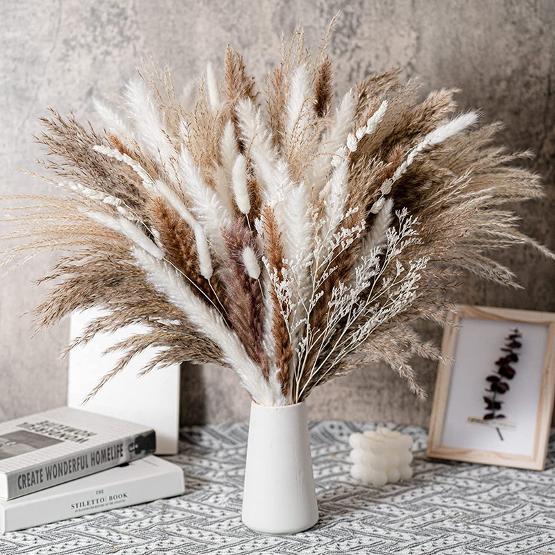 80PCS Natural Dried Pampa Grass Bouquet，Boho Home Decor Bouquet， Phragmites Dried Flowers，Bouquet for Wedding Ramadan Decoration