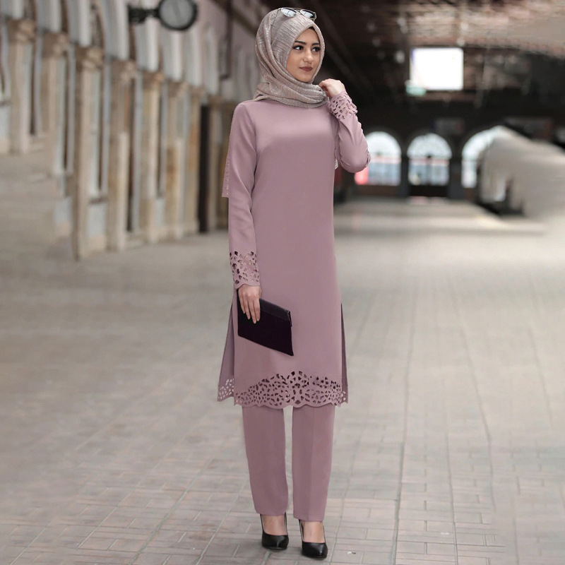 Two Piece Sets Tops and Pants Women Turkey Muslim Abaya Dresses Ramadan Moroccan Kaftan Islamic Clothing Dress Set