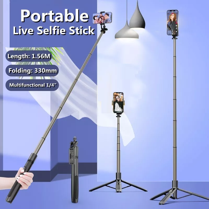 Aluminum alloy Bluetooth-compatible Selfie Stick Tripod Foldable Monopod With Two Led Fill Light For Action Cameras Smartphones