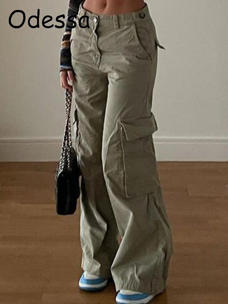 Odessa Vintage 90S Cargo Pants Women's  Low Waist Trousers  Autumn Overalls Baggy Straight Jeans Fairycore Oversized