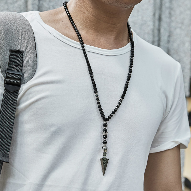 Tailxy  Classic Arrow Pendant Necklace For Men Handmade 6mm Beads Men Necklace  Jewelry Gift Dropshipping