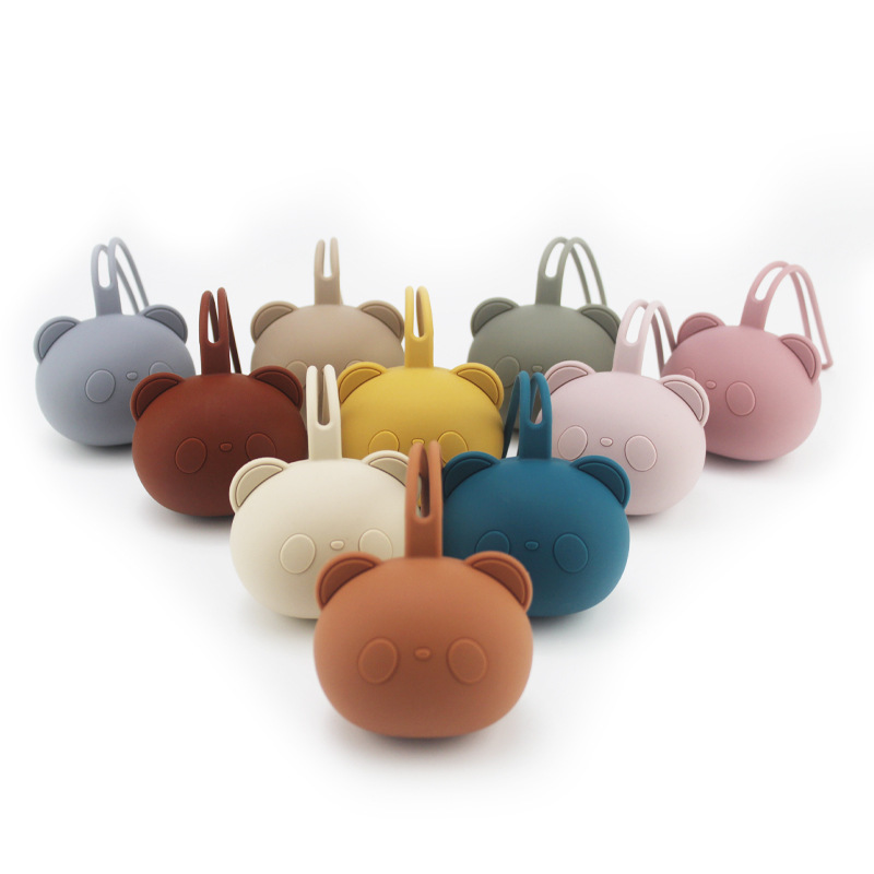 Food Safe Approve Silicone Nipple For Newborns Personalized Kids Pacifier Holder Portable Bear Shape Nipple Case Attachment