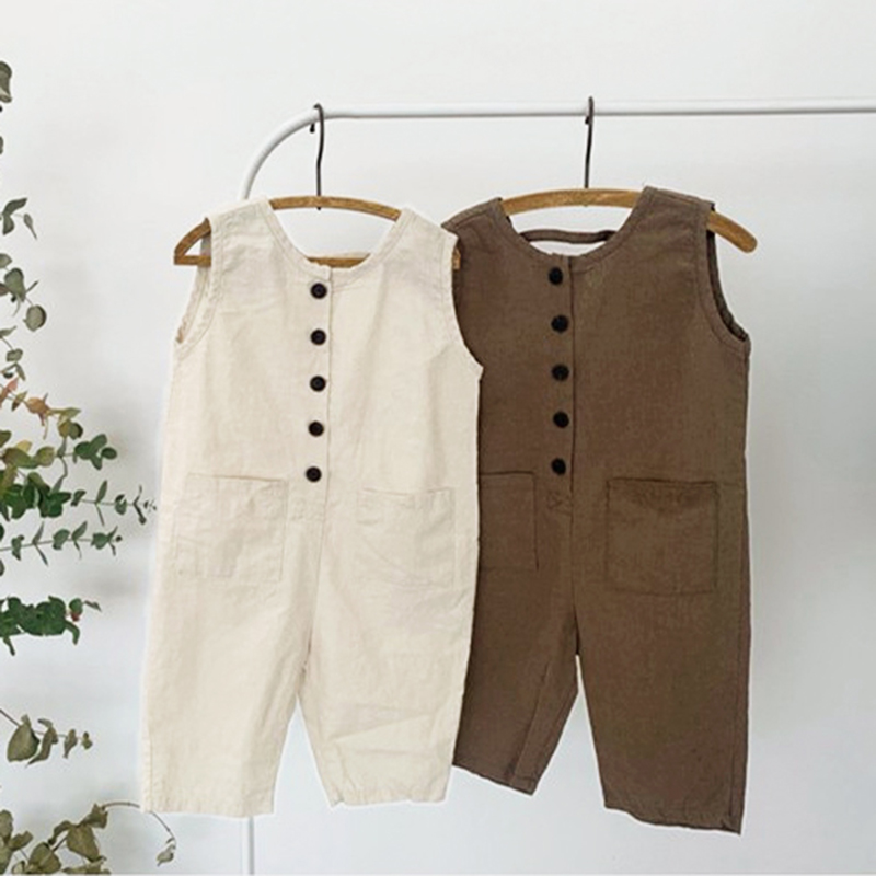 1566C  Children Clothes Boy's Overall One Piece Clothes Summer  Cute Little Button Girl's Jumpsuit Casual Pants