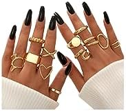 FAXHION 12PCS Gold Stackable Rings Set for Women, 18K Gold Plated Open Stacking Knuckle Ring, Adjustable Chunky Signet Rings for Gift