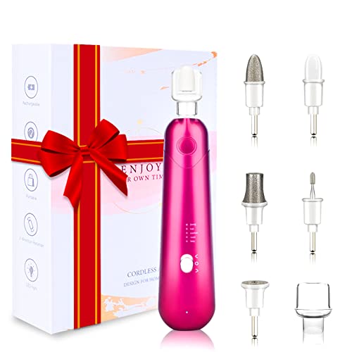 Wedyvko Electric Nail Drill File Set, Manicure and Pedicure Kit, Cordless Electric Nail File, 5 Speeds Hand Foot Care Tool for Nail Grind Trim Polish (Red)