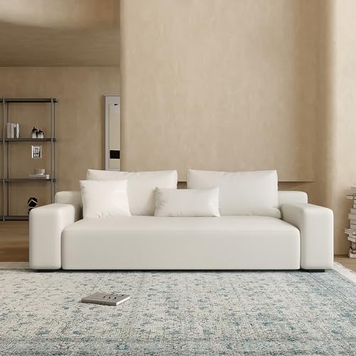 Acanva Modern Minimalist Sofa with Extra Deep Seats for Living Room, Bedroom and Lounge, Vegan Leather Couch
