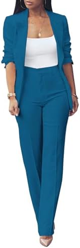 HuiSiFang Womens Fall Fashion 2 Piece Blazer Sets Open Front Blazers and Slim Fit Pants Suits Set