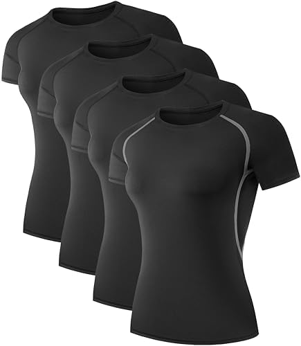 TELALEO 4 Pack Women's Compression Shirt Running Athletic T-Shirts Workout Tops Baselayer Short Sleeve Yoga Gym Sports Gear