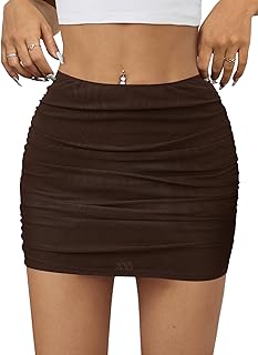 Verdusa Women's Mesh Ruched Pencil Skirt High Waisted Bodycon Mini Skirts
