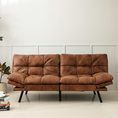 Convertible Couch Bed,Memory Foam Futon Sleeper Sofa Sofabed, Standard Brown