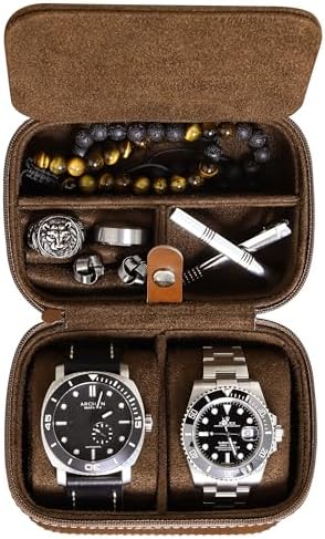 ROTHWELL 2 Watch Travel Case Storage Organizer for 2 Watches | Tough Portable Protection w/Zipper Fits All Wristwatches & Smart Watches Up to 50mm
